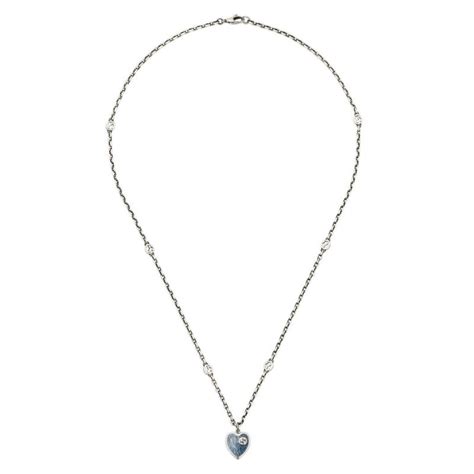 gucci interlocking g light blue enamel heart necklace ybb64554500200u|Gucci Heart necklace with Interlocking G .